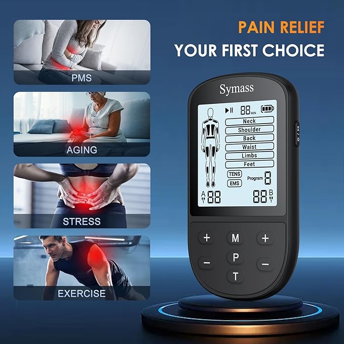 TENS Unit Muscle Stimulator, EMS Massager Machine, Dual Channel Electronic Pulse Physical Therapy Machine for Back Pain Relief, Shoulder Recovery, Muscle Relaxation, 24 Modes,10 TENS Unit Pads