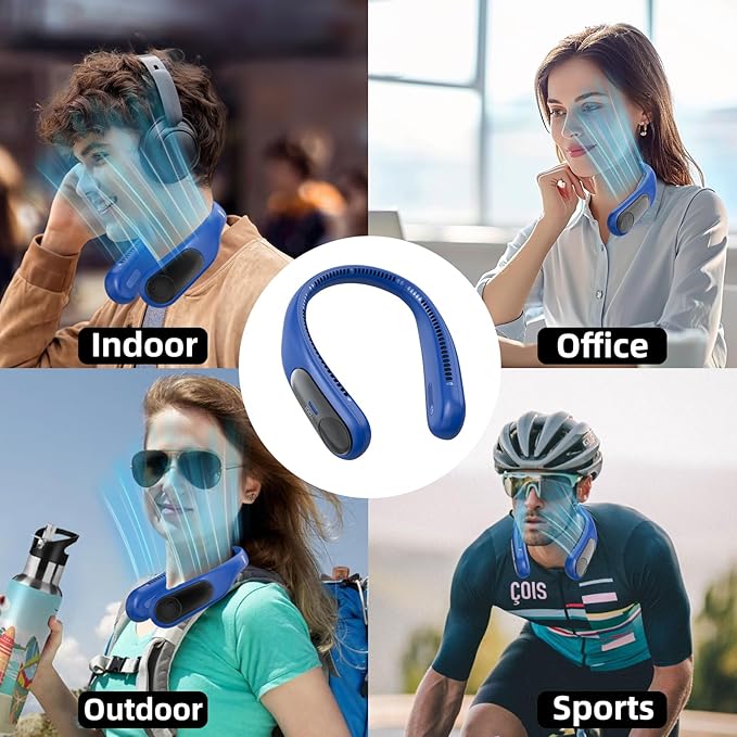 Portable Neck Fan,Personal Wearable Bladeless Fan,LED Display,4-Speeds,6000mAh USB Rechargeable,360° Strong Cooling Wind,Hands Free,White Elephant Gift,Christmas Gifts for Men Women Dad Mom (Navy)