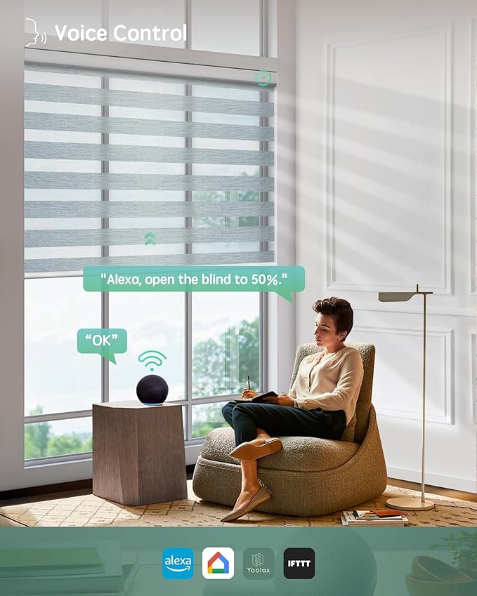 Yoolax Motorized Blinds with Remote, Electric Zebra Blinds for Indoor Windows, Room Darkening Smart Shades with Voice Control, Compatible with Alexa Google Home, APP Control, 47" W x 72" H, Grey