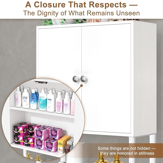 Over The Toilet Storage Cabinet - Bathroom Organizers Shelf with Barn Doors, Freestanding Space-Saver Above Toilet Storage Cabinet , Water-Resistant Rack for Bathroom，Anti-Tip Toilet Shelves (White)
