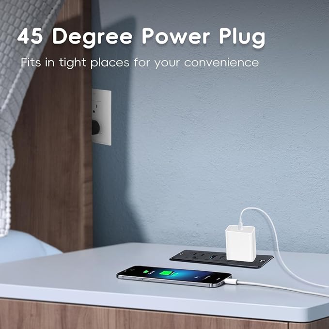 Havorbit 20W Recessed Power Strip USB, 2 AC Outlets + 1 USB-C + 1 USB-A Ports, 6ft Cord, Space Saving Furniture Outlet for Desk/Bedside/Kitchen/Drawer (18W USB-A & 20W USB-C Fast Charge)