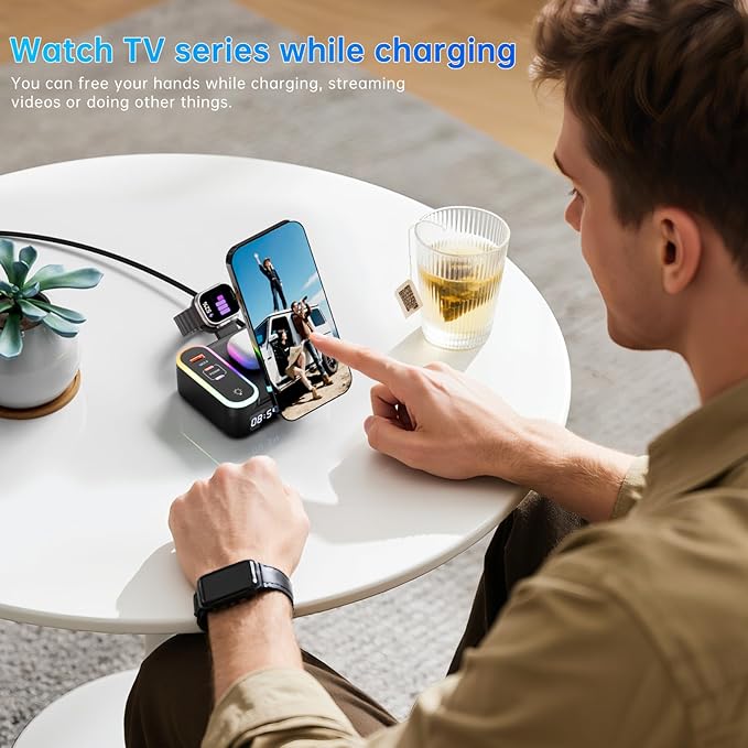 Qi2 Wireless Charger 8in1 Magnetic Wireless Charger Fast Charging Station for iPhone, 65W Fast Foldable Charger with LED Clock, USB-C/A Ports, Multi-Device Charging, Travel charged, MagSafe Compatible