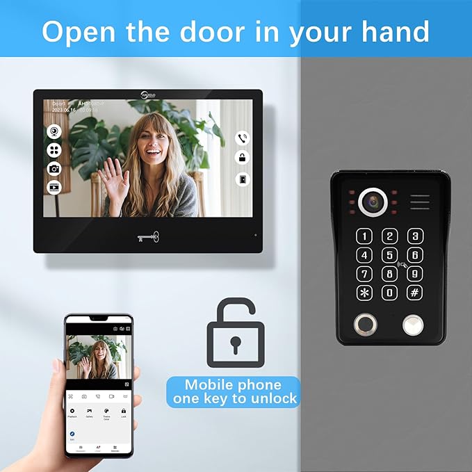 Wired Video Apartment Intercom System,Door Phone Kit,10 Inch Touch Monitor with 1080P HD Doorbell Camera,Supporting Motion Detecting 5 in 1 RFID Card Unlcking for Home Villa (2 Doorbell + 2 Monitor)