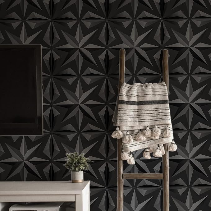 Art3d Decorative 3D Wall Panels Art Petal Pack of 12 Tiles 32 Sq Ft, Black
