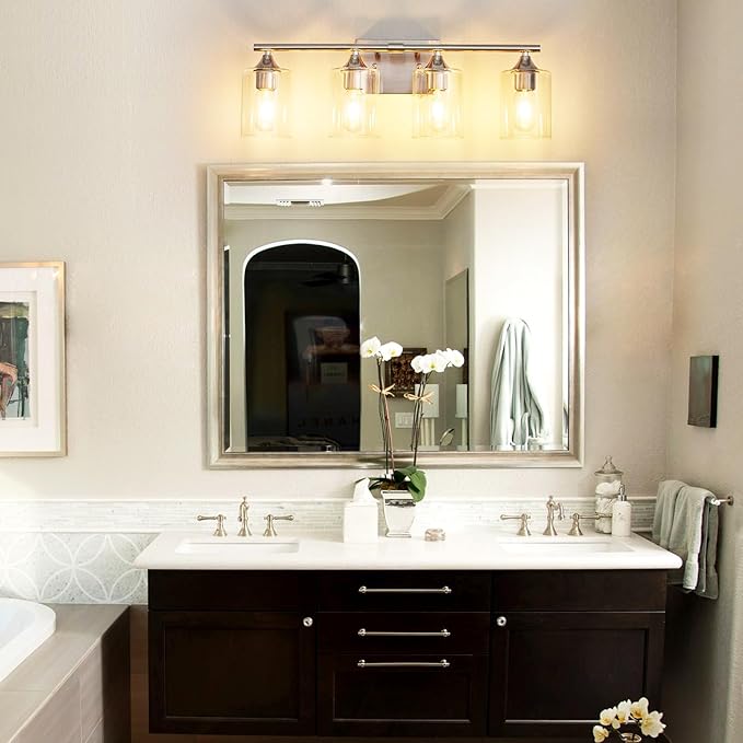 XPEHK 4-Light Bathroom Light Fixtures,Brushed Nickel Vanity Lighting Fixtures,Modern Wall Lighting Sconces for Mirror Bedroom Living Room Vanity Table Hallway