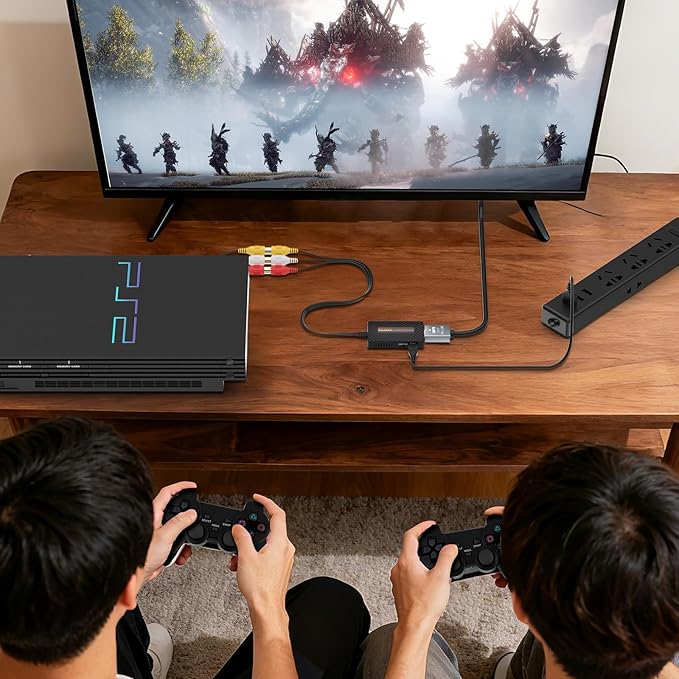 LA NREUCETS RCA to HDMI Converter, Composite AV to HDMI Converter Support 1080P with HDMI Cable for Xbox/Wii/PS1/PS2/PS3/GameCube/N64/VHS/VCR/DVR Players