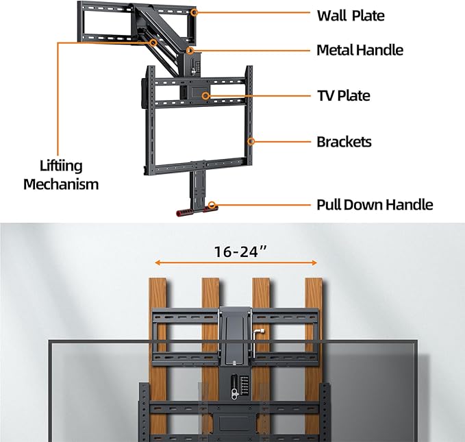 Pull Down TV Mount for Fireplace, Height Adjustable for Most 43-80 Inch TVs, Max VESA 600x400mm up to 80lbs, Full Motion Articulating Above Mantle Installation