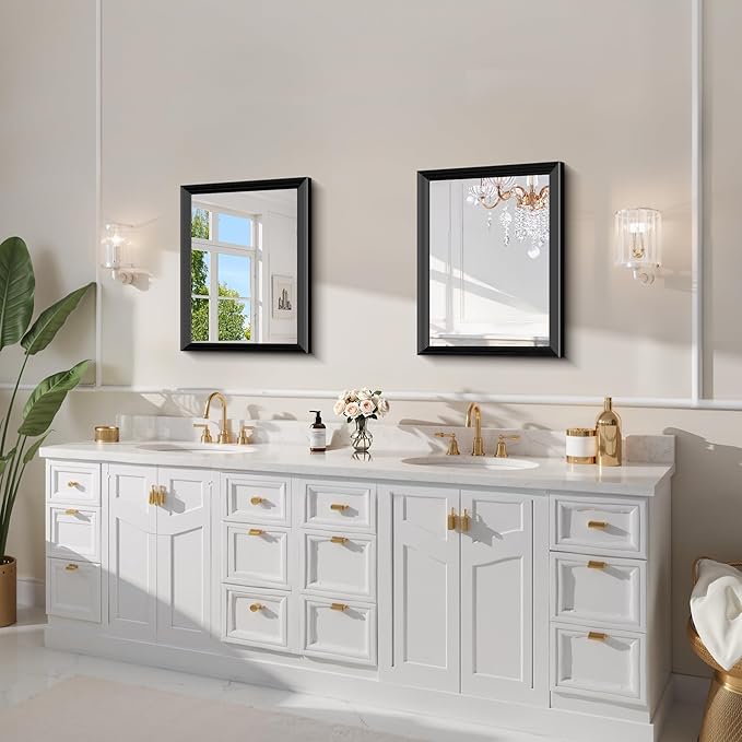 Black Bathroom Mirror 18 x 24 Inch Rectangle Wave Beveled for Wall Bathroom Vanity Mirror for Over Sink, Tempered Glass,for Entryway Hangs, Bathroom Living Room Horizontal or Vertical