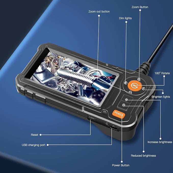 Endoscope Camera with Light - 4.3" LCD Screen Inspection Cameras,IP67 Waterproof Borescope with 8 Adjustable LED Lights,HD 1080P Endoscope Camera 16.5ft Semi-Rigid Cord,gifts for men tools and gadgets