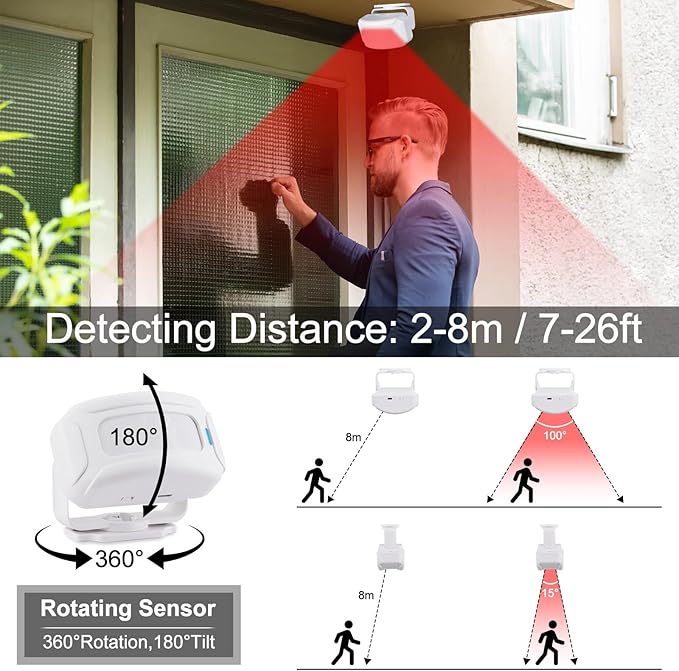 KCMYTONER Wireless Motion Sensor Door Chime, Entry Alert Chime for Business, Door Alarm,112LB Loud, Adjustable Volume and Light Brightness, for Home, Warehouse, Villa Security(3Sensors& 1Receiver)