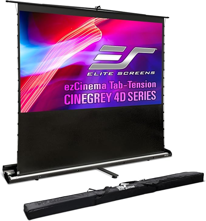 Elite Screens ezCinema Tab-Tension CineGrey 4D, 116-inch 16:9, Manual Floor Pull Up ISF Ceiling Ambient Light Rejecting, Portable Home Office Classroom Projector Screen with Carrying Bag, FT116UH-C4D