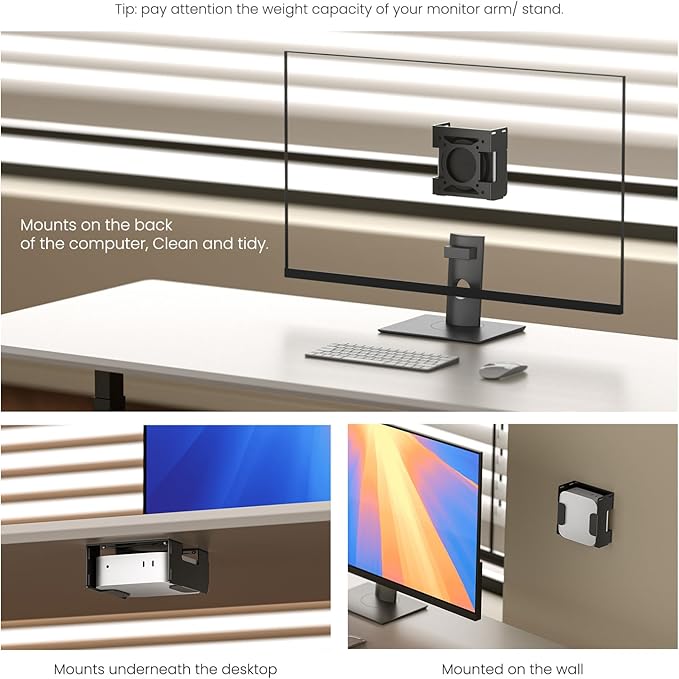 Fasgear Mac mini M4 Mount 2024 - Pure Aluminum Under Desk VESA Monitor Mounting Bracket with Anti-Theft, Black Aluminum
