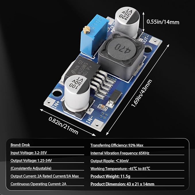 DROK LM2596 Buck Converter, Pack of 5 DC to DC Buck Converter Adjustable Voltage Regulator 3.2-35V to 1.25-34V