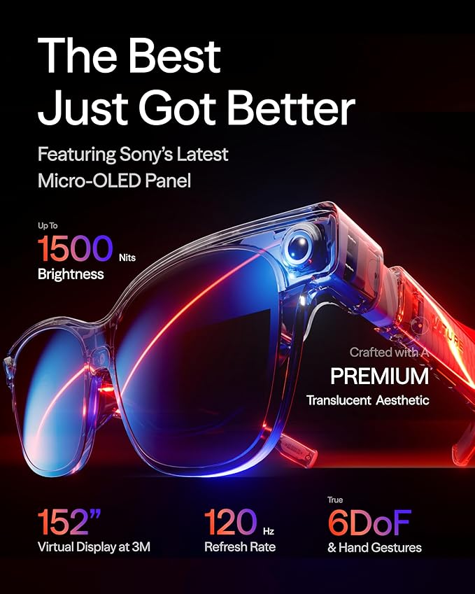 VITURE Luma Ultra AR/XR Glasses, 152'' Full 6Dof Support, AR Hand Gestures, 52° FOV, 1500 Nits,Video Glasses for iPhone 17/16/15, Android, Mac, PC, Switch&Switch 2, World's 1st Real-time 2D to 3D