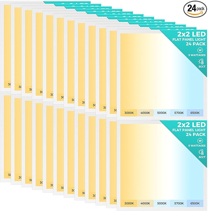 Aphyni 24 Pack 2x2 LED Flat Panel Light, Dimmable Office Kitchen Flush Mount Ceiling Light Panel,Bright 6500LM,Dimmable,Selectable Features, 3000K/4000K/5000K/5700K/6500K, 30W/35W/40W/45W/50W