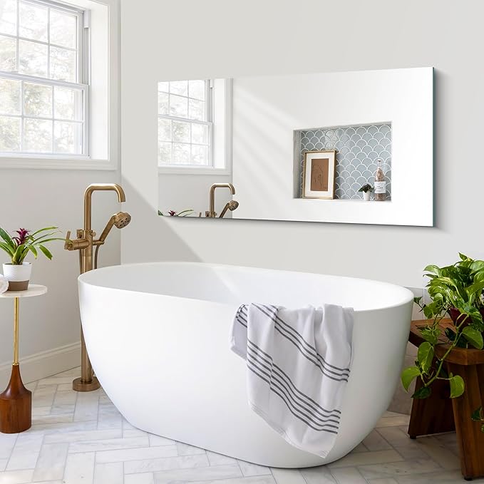 CILIBER Frameless Mirror, 24x48 Inch Large Bathroom Mirrors for Wall Over Sink, Upgraded Shatterproof Vanity Mirror with Polished Edge for Bathroom,Bedroom,Living Room and Entryway