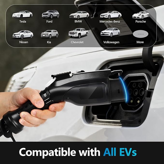 ChargeHere Level 2 EV Home Charger, 240V, 32A/40A | Real-Time Charging Speed Display + Status Light | Up to 7X Faster Charging | Indoor/Outdoor | Wi-Fi App Control | NEMA 14-50 | ETL Certified (32A)