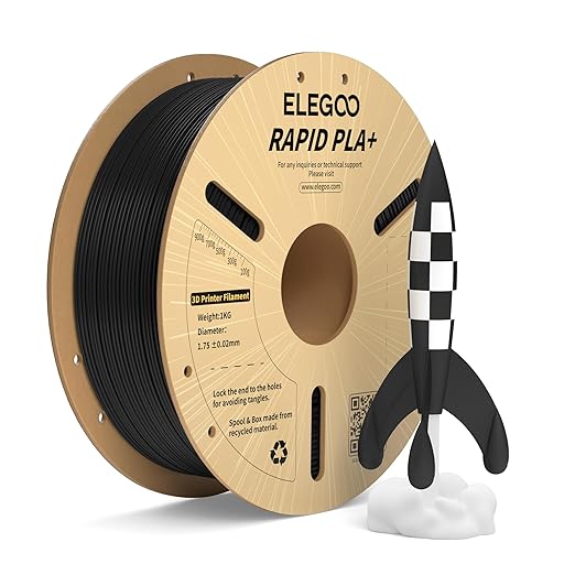 ELEGOO Rapid PLA Plus Filament 1.75mm Black 1KG, PLA+ 3D Printer Filament for 30-600 mm/s High Speed Printing, Dimensional Accuracy +/- 0.02 mm, 1kg Cardboard Spool(2.2lbs)