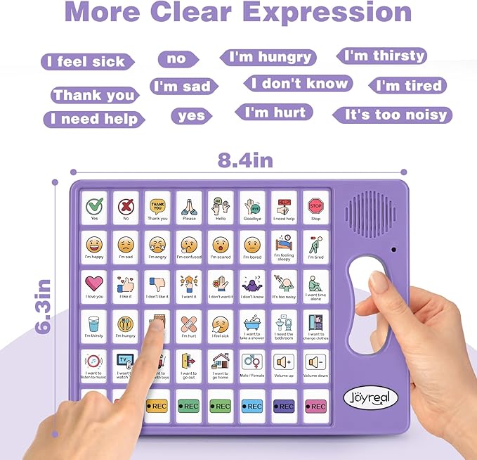 Joyreal AAC Device for Autism, Non Verbal Communication Tools for Speech Therapy & Stroke Rehab. Communication Tablet, Autism Talking Aids with 8 Programmable Buttons & Adjustable Volume (Purple)