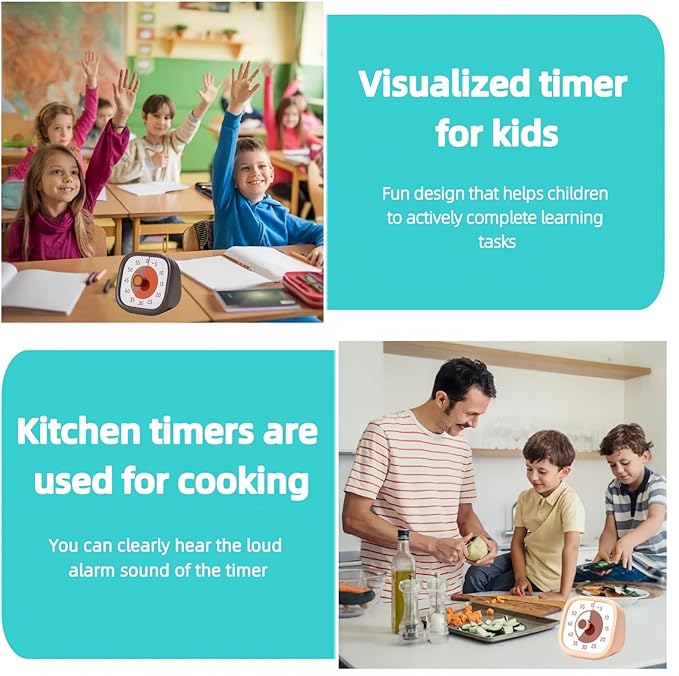 Visual Timer for Kids - 60 Minute Visual Kids Timer for Classroom Home Office, Countdown Timer for Cooking Teaching Working Meeting (Chocolate)