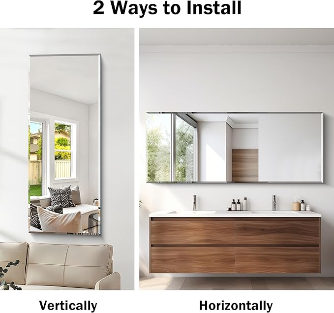 CILIBER Beveled Mirror, 24x60 Large Frameless Beveled Bathroom Mirrors for Wall, Upgraded Shatterproof Rectangle Vanity Mirror with Beveled Edge for Bathroom, Bedroom, Living Room and Entryway