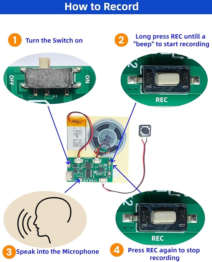 2pcs DIY Audio Recorder and Player kit,Record standalone or Download Music via USB Type-C,Compact Size, Includes PCB, Speaker, Battery, Buttons, for Personalized Greeting Cards, Music Boxes, and More