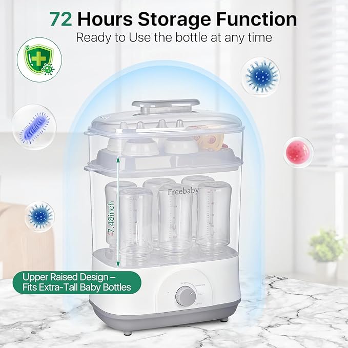 Freebaby Baby Bottle Sterilizer and Dryer,4 in 1 Electric Steam Sanitizer and Dryer for All Baby Bottle,Pacifiers&Breast Pump Accessories,Large Capacity and Adjustable