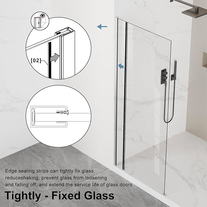Bathbliss 36" W x 76" H Frameless Shower Glass Panel, 8mm Clear Tempered Glass, Fixed Walk-In Shower Screen, Brushed Nickel Finish, Reversible Installation