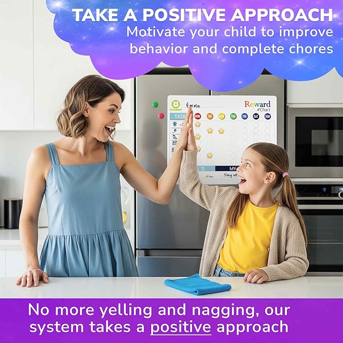 QUOKKA Magnetic Behavior Chore Chart for Kids at Home - Gift Reward Visual Schedule Chart - Dry and Erase Routine and Responsibility - Use 48 Magnets & 49 Stars - from Toddlers to Teens