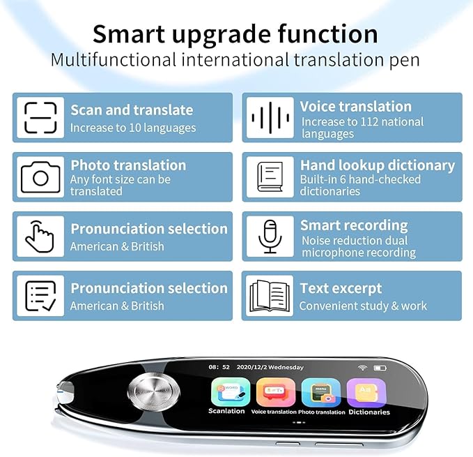 Translator Pen, Scanner Reader Pen 112 Languages OCR Digital Scanning Translation Pen Text-to-Speech Device, Reader Pen for Dyslexia, Text Excerpt, Photo Translation, Dictionay Pen for Students Adults