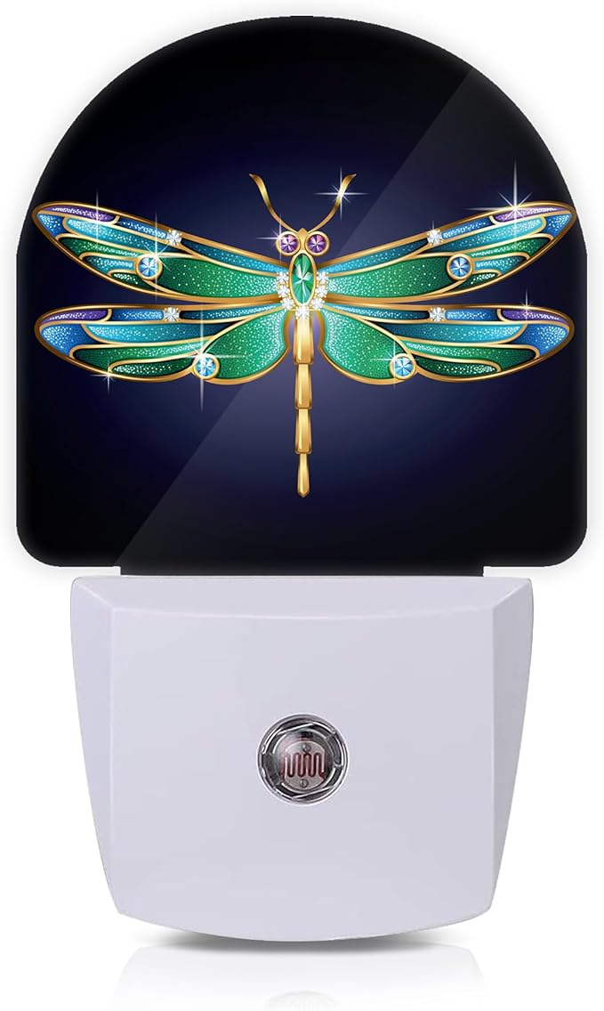 Axxitude Green Dragonfly Night Lights Plug into Wall for Girls Boys Room,Night Light LED Lamp Dusk to Dawn Sensor Round Lamp for Bedroom Bathroom Hallway Home Wall Decor Nightlight