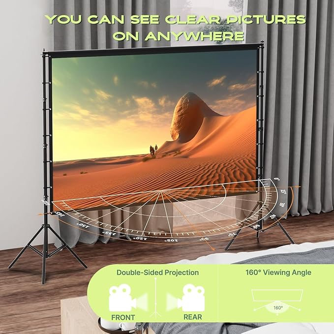 AAJK 100in Projector Screen with Stand,Portable 16:9 4K HD Indoor Outdoor Projection Screen with Wrinkle-Free Design, Ideal for Home Theater and Backyard Cinema – Includes Carry Bag