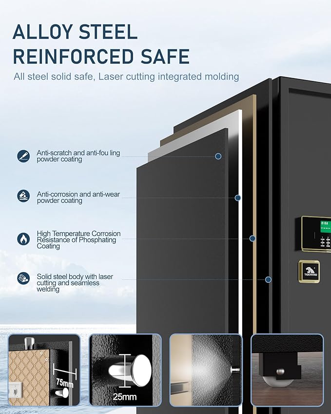 TIGERKING 5.9 Cu.ft Large Heavy Duty Safe Box, Big Home Security with Double Safety Key Lock, Adjustable Shelves, Anti-Theft Alarm System, Removable Wheels, Ideal for Home Office, Black