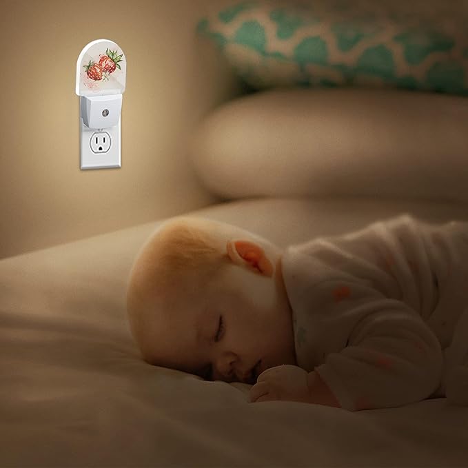 YESPOAK Night Light,Strawberry Berry Flower Night Lights Plug Into Wall Dusk to Dawn Sensor for Bedroom,Bathroom and Living Room for Women/Girls Gifts