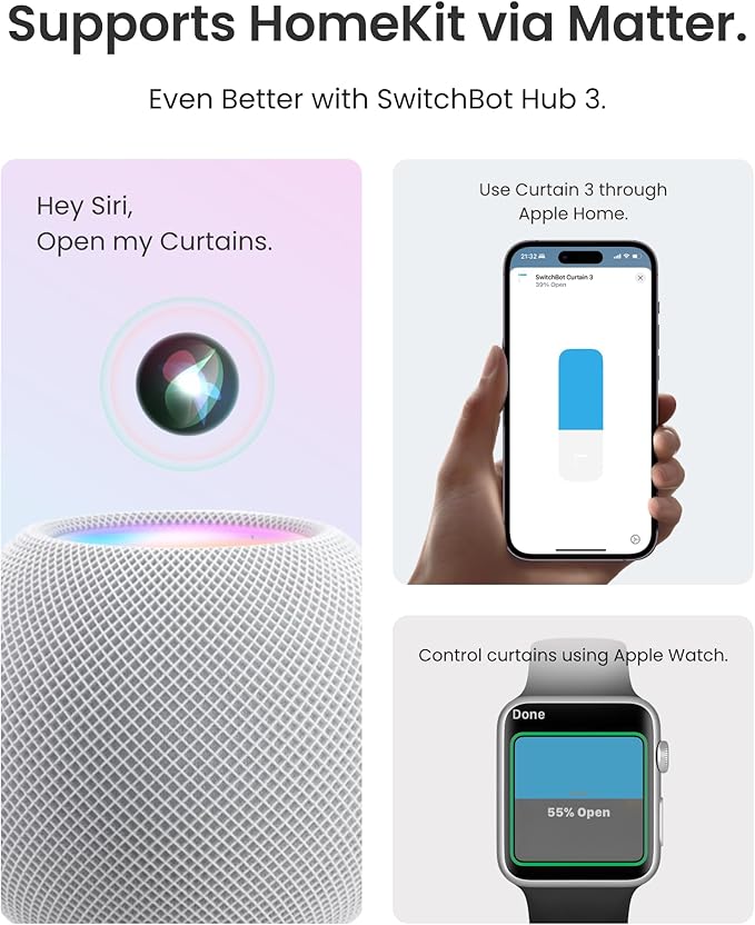 2025 Automatic Curtain Opener 3 Rod with Remote, Bluetooth Remote Control Smart Curtain, WiFi & App Control, Add Hub to Compatible with Alexa, Google Home, HomeKit