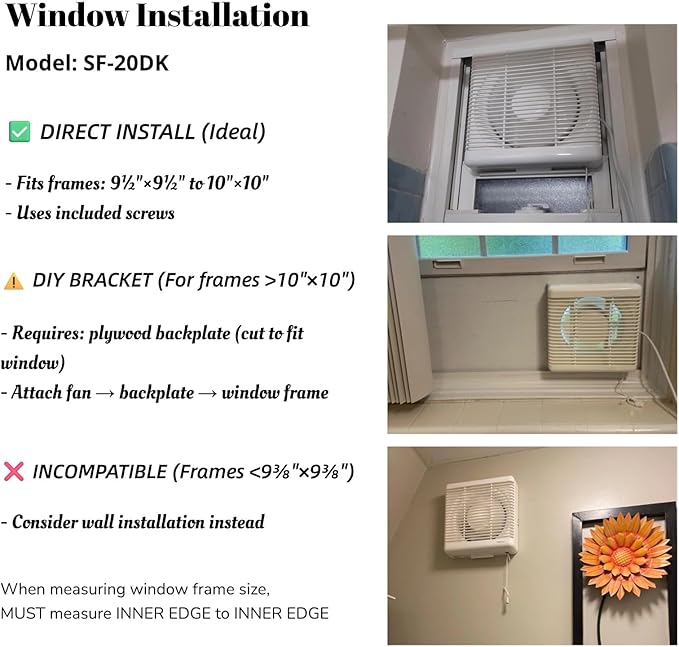 SAILFLO 8 Inch Window Shutter Exhaust Fan, 9.5 x 9.5 Inch Cutout, 300CFM 30W Wall-Mounted Ventilation Fan Air Intake Extractor for Bathroom Home Bedroom Attic, φ8 Inch Impeller