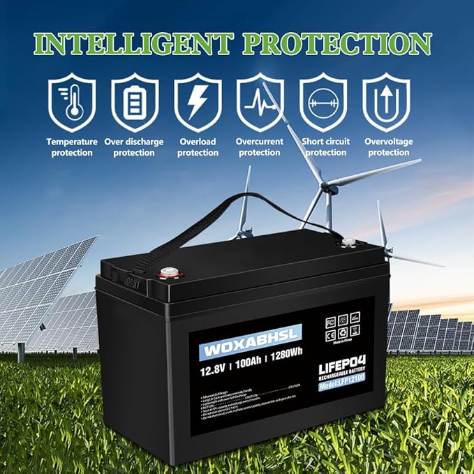 WOXABHSL 4 PCS 12V 100AH Lifepo4 Lithium Battery Up to 15000+ Deep Cycles, Buit in 100A BMS Perfect for Trolling Motors, Boat, Marine, Rv, Solar