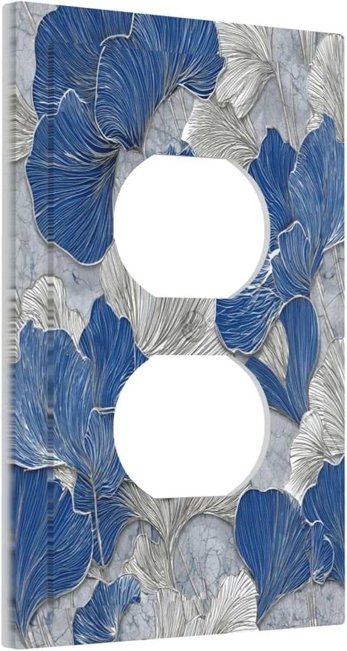 Bvtewkhz Abstract Blue Marble Plant Leaves Duplex Outlet Decorative Light Switch Covers Electrical Faceplate Switch Plates for Bathroom Kitchen Home
