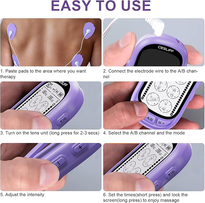 Dual Channel TENS EMS Unit TENS & PMS Unit (Model: YF1503) (Purple)