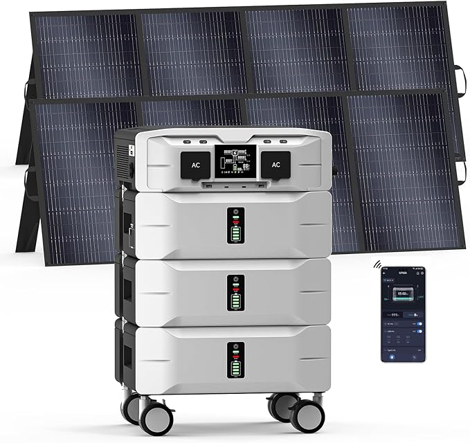 IEE SP5000 Solar Generator 5000W, 7680Wh Power Station with 2x400W Solar Panels, 5 AC Outlets(9000W Surge), 120V/240V Dual Voltage, LiFePO4 Battery for Home Backup Outdoors Camping RV Emergency