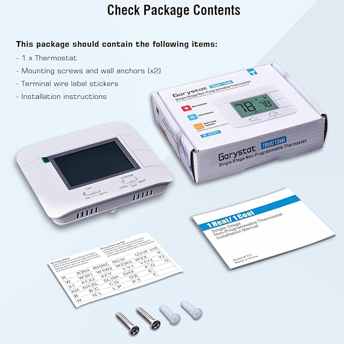 Upgraded Non Programmable Thermostats for Home 1 Heat/1 Cool Single Stage System, with Temperature & Humidity Monitor and Large Green LCD
