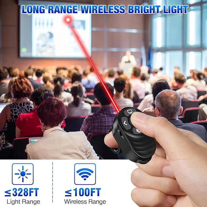 Rechargeable USB Type C Wireless Presentation Clicker, Finger Ring Clicker Powerpoint Clicker with Red Light & Volume Control, Wireless Presenter Remote Pointer for Slide MAC Computer PC Laptop