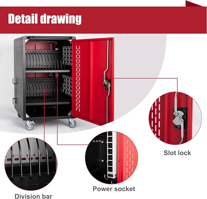 32 Device Mobile Charging Station for Laptops/Tablets/iPads/Chromebooks,32 Bay Lockable Charging Cabinet with Cable Management & Power Strip Included, School Charging Storage Carts,Easy Assembly