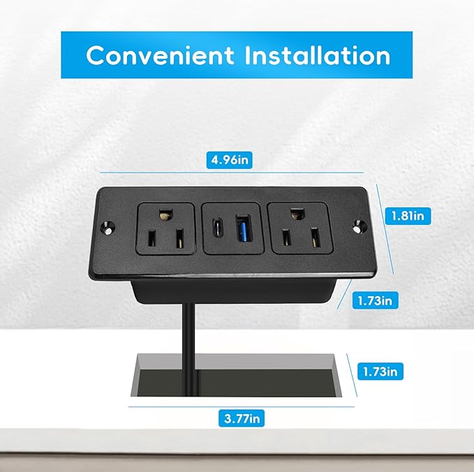 Havorbit 20W Recessed Power Strip USB, 2 AC Outlets + 1 USB-C + 1 USB-A Ports, 6ft Cord, Space Saving Furniture Outlet for Desk/Bedside/Kitchen/Drawer (18W USB-A & 20W USB-C Fast Charge)