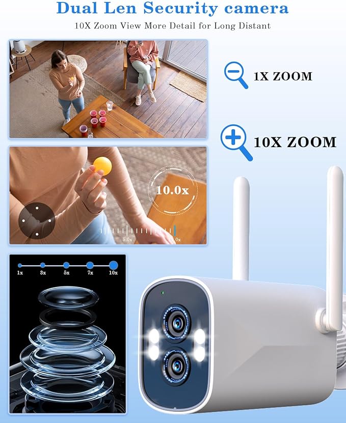 ZHXINSD [Dual Lens 2K+2K&10X Zoom] Home Wireless Security Camera System with 12.5" LCD Monitor Outdoor, 10CH Kit 4PCS House WiFi Camera 1TB HDD