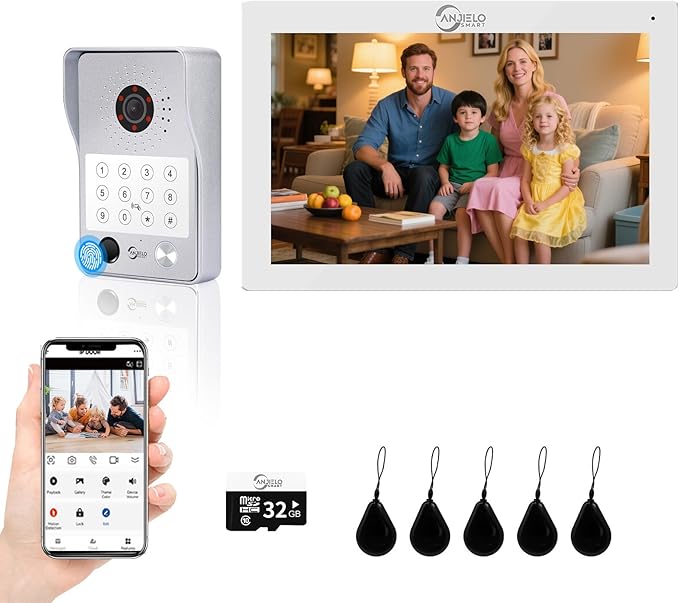 Wired Video Door Phone Apartment Intercom System,7 Inch Touch Monitor with 1080P HD Camera Doorbell,Supporting 5 in 1 Unlocking,Minitoring Motion Detecting for Home Villa,Tuya (1 doorbell + 1 monitor)