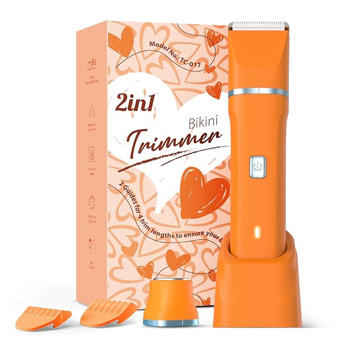 Electric Razor for Women Men - Wet Dry Shave, Waterproof Bikini Trimmer, Pubic Hair Removal Shaver with Hypoallergenic Ceramic Blades, Facial & Body Groomer, USB Recharge, Birthday Gifts - Orange