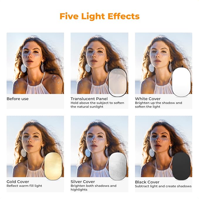 K&F CONCEPT 40" x60” 5-in-1 Oval Foldable Reflector - Image 3