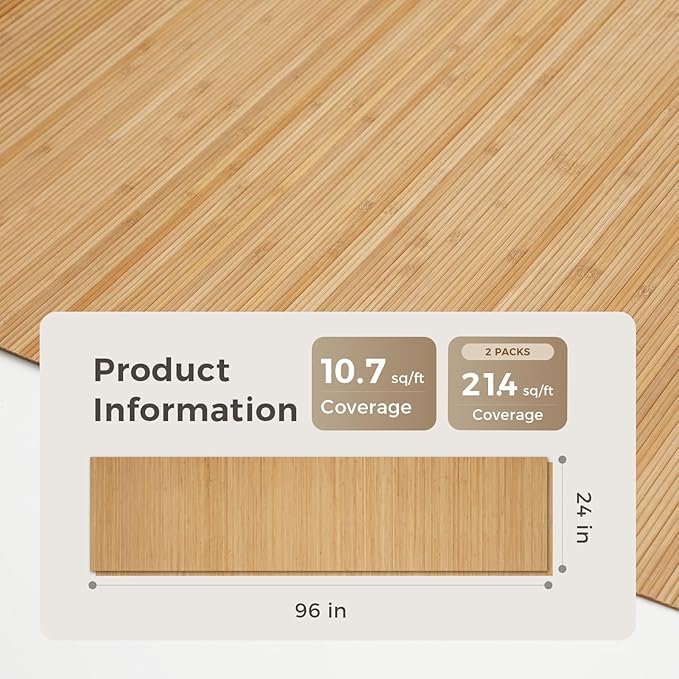 OUZUGIE 2 Pack 96x24 Inch Natural Bamboo Wall Panel – Twinned Carbides Pole Wrap Paneling for Walls, Ceilings, Cabinets, Furniture – Ideal for Bedroom, Living Room & Office DIY Decor