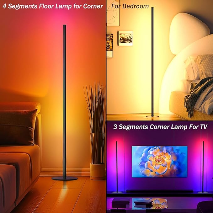 Eastfine Corner Floor Lamp, RGBWW IC Corner Lamp with APP and Remote Control, LED Floor Light with 16 Million DIY Colors, Color Changing Ambient Light for Living Room, Bedroom, Gaming Room